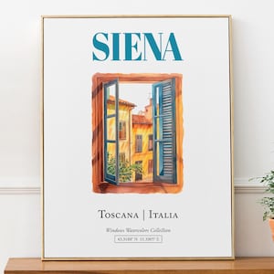 Siena (Toscana, Italia) Travel Print Poster, Traditional Window Watercolor Illustration Wall Décor, Italy Lover Gift