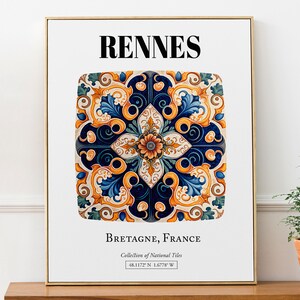 Rennes, Bretagne, France, Traditional Tile Pattern Aesthetic Wall Art Decor Print Poster