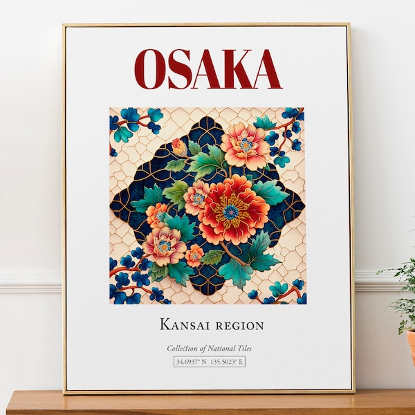 Osaka, Japan, Ästhetische Traditionelle Fliese, Wandkunst Dekor Druck Poster, Schlafzimmer Wandkunst