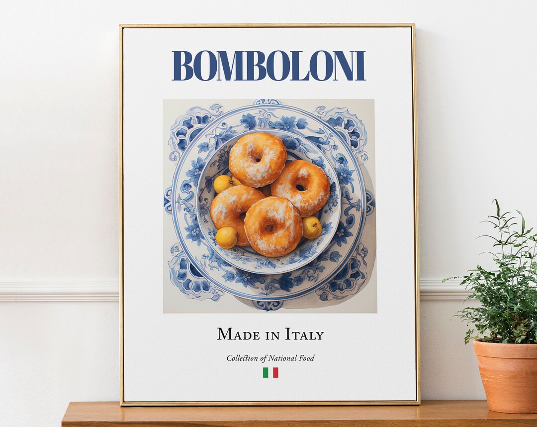 Bomboloni on Maiolica Tile Plate, Traditional Italian Food Wall Art