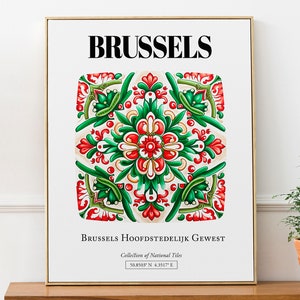 Brussels, Belgium, Traditional Tile Pattern Aesthetic Wall Art Decor Print Poster
