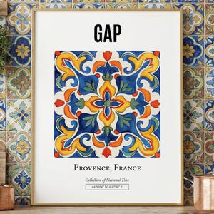 Provence Tile Art Print, Frans decor, minimalistische poster
