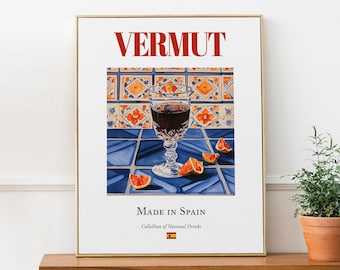 Vermut on Maiolica tile, Spanish Traditional Beverage Print Poster, Kitchen and Bar Wall Art