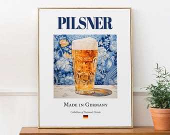 Impresión de cerveza Pilsner, póster de bebida alemana, arte mural para barra de cocina