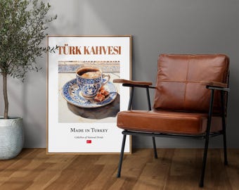 Türk Kahvesi on Maiolica Tile, Traditional Turkish Beverage (Drink) Print Poster, Kitchen and Bar Wall Art