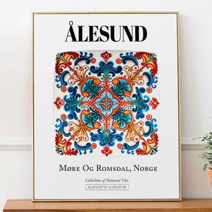 Ålesund, Møre Og Romsdal, Norge, padrão de azulejo tradicional, estética, decoração de parede, pôster impresso