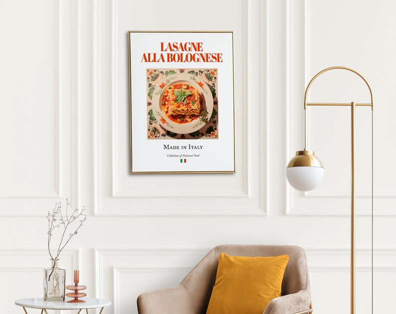 Lasagne alla Bolognese on Maiolica tile plate, Traditional Italian Food Wall Art Print Poster, Kitchen and Café Decor, Foodie Gift image 6