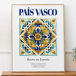 País Vasco, España, Azulejo tradicional folclórico estético, Póster con impresión de arte de pared, Arte para sala de estar