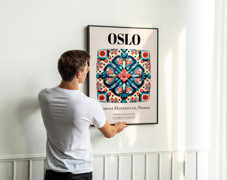 Oslo, Norge, Traditional Tile Pattern Aesthetic Wall Art Decor Print Poster image 5