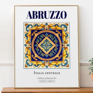 Abruzzo, Italia Centrale, Italy, Aesthetic Folk Traditional Maiolica Tile, Wall Decor Print Poster, Living Room Decor