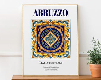 Abruzzo, Italia Centrale, Italy, Aesthetic Folk Traditional Maiolica Tile, Wall Decor Print Poster, Living Room Decor