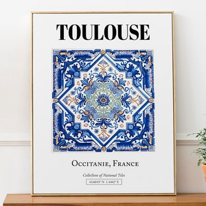 Toulouse, Occitanie, France, Traditional Tile Pattern Aesthetic Wall Art Decor Print Poster