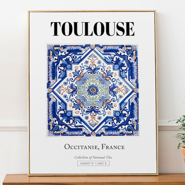 Toulouse, Occitanie, France, affiche d'impression d'art déco murale traditionnelle, motif de carreaux de céramique