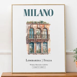 Milano (Lombardia, Italia) Travel Print Poster, Traditional Window Watercolor Illustration Wall Décor, Italy Lover Gift