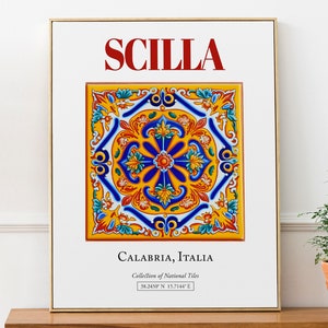 Scilla, Calabria, Italy, Aesthetic Folk Traditional Maiolica Tile, Wall Art Décor Print Poster, Bathroom Wall Art