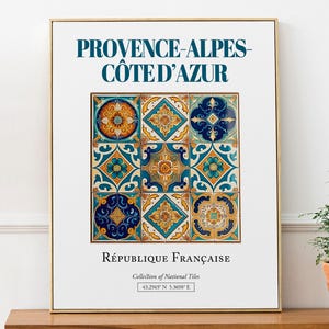 Provence-Alpes-Côte d&#39;Azur, France, Aesthetic Minimalistic Traditional Tile, Wall Art Décor Print Poster, Living Room Art