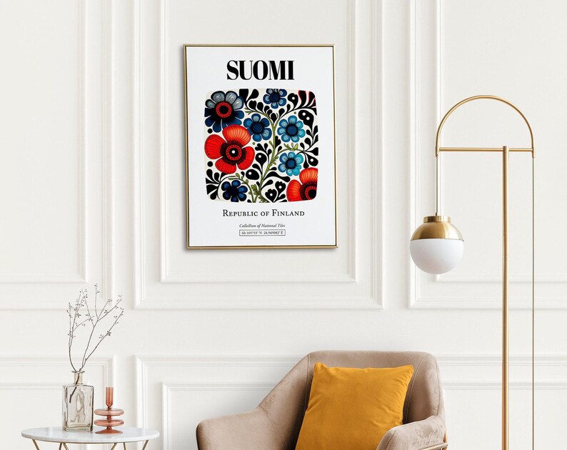 Finnish Tile Art Print | Suomi Floral Pattern Poster image 6