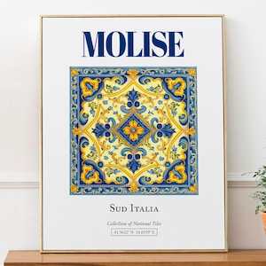 Molise, Sud Italia, Italy, Aesthetic Folk Traditional Maiolica Tile, Wall Art Print Poster, Living Room Poster