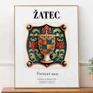 Impresión artística de azulejos heráldicos de la República Checa de Žatec: decoración con motivo del Grial