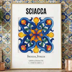 Sciacca Sicily Tile Art Print, Italian Maiolica Decor