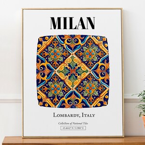Póster decorativo de pared con diseño de mosaico tradicional de Milán, Lombardía, Italia