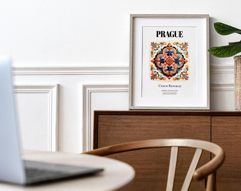Prague Tile Art Print Czech Republic Traditional Pattern Wall Decor