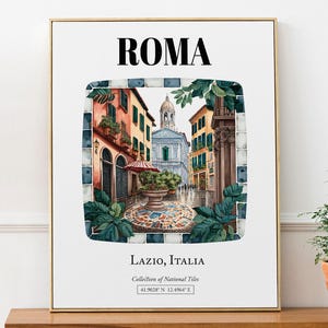 Roma, Latium, Italien, Traditionelles Trastevere Fliesenmuster Ästhetisches Wand Kunst Dekor Druck Poster