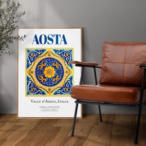 Aosta, Valle d'Aosta, Italien, Ästhetische Traditionelle Maiolica Fliesen, Wand Kunst Dekor Druck Poster, Küchen Wanddekoration
