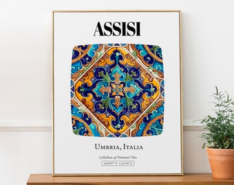 Assisi, Umbria, Italy, Traditional Tile Pattern Aesthetic Wall Art Print Poster