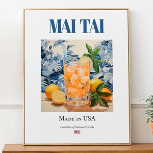 Mai Tai su piastrelle di maiolica, bevanda tradizionale americana (bevanda) Poster stampato, arte murale per cucina e bar