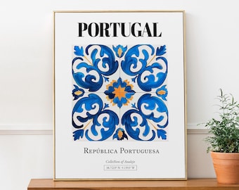 Portugal Traditional Tile Pattern Aesthetic Wall Art Decor Print Poster
