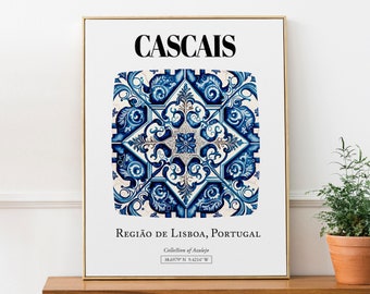 Cascais, Região de Lisboa, Portugal, Traditional Tile Pattern Aesthetic Wall Art Decor Print Poster