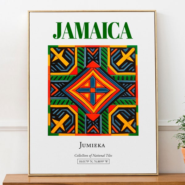 Carrelage traditionnel minimaliste esthétique de la Jamaïque, affiche imprimée d'art mural, art de salon