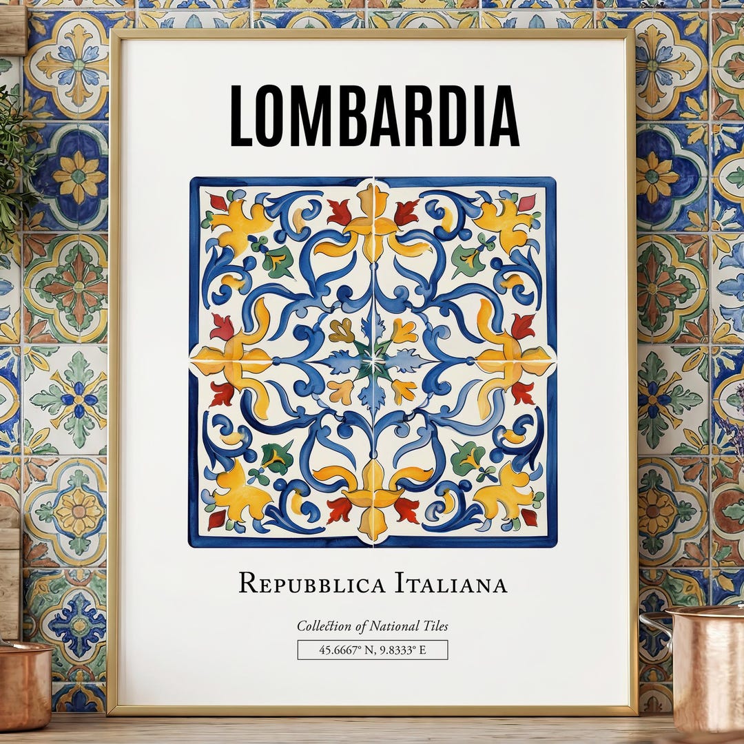 Lombardia Tile Print, Italian Folk Art, Living Room Decor - Etsy