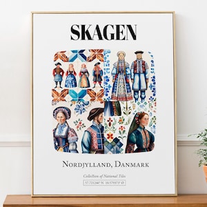 Skagen, Nordjylland, Denmark, Folk Cotumes Tile Aesthetic Wall Decor Print Poster
