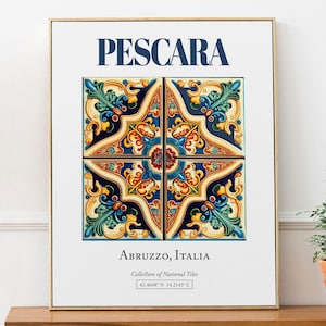 Pescara, Abruzzo, Italy, Aesthetic Traditional Maiolica Tile, Wall Art Décor Print Poster, Kitchen Wall Decor