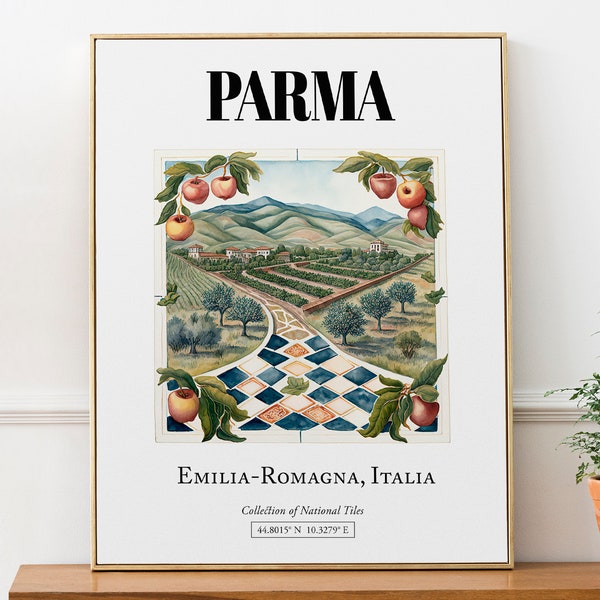 Parme, Émilie-Romagne, Italie, motif de carrelage de paysage pittoresque, décoration murale esthétique, affiche imprimée