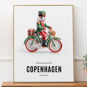Copenhagen Christmas Market Print, Nutcracker on Bicycle Wall Art