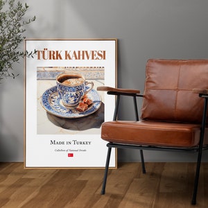 Türk Kahvesi su piastrelle di maiolica, stampa di una bevanda tradizionale turca, poster, decorazione da parete per cucina e bar