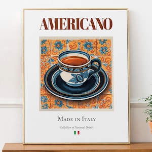 Americano on Maiolica tile, Italian Traditional Beverage Print Poster, Kitchen and Bar Wall Décor