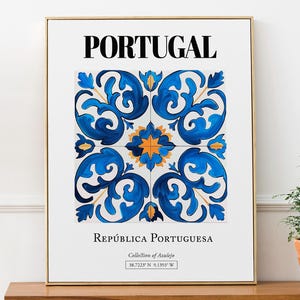 Póster con impresión de arte de pared estético con patrón de azulejos tradicionales de Portugal