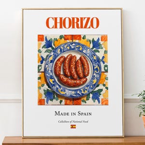 Chorizo Traditional Spanish Food, Dining Room and Café Art, Spanish Sausage Print, Foodie Gift