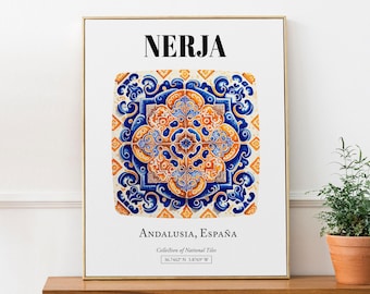 Nerja Andalusian Tile Masterpiece Wall Art Print Poster, Andalusia, Spain