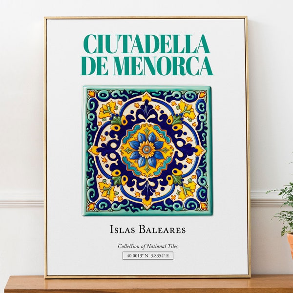 Ciutadella de Menorca, Islas Baleares, Espagne, carrelage traditionnel folklorique esthétique, affiche impression art déco murale, décoration murale de cuisine