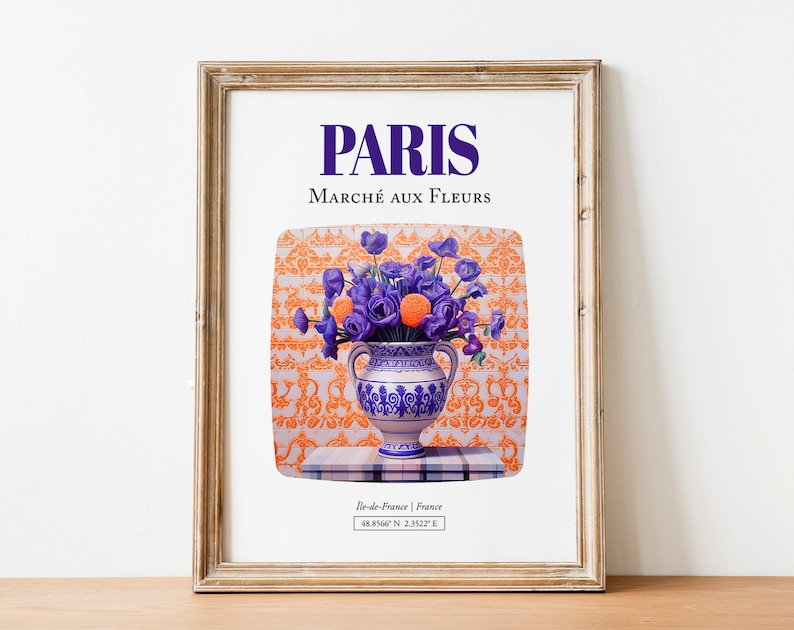 Paris Île-de-France, France Marché aux Fleurs, Violet Bouquet in Maiolica Vase Wall Art Print Poster image 8