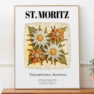 St. Moritz, Graubünden, Schweiz, Traditional Tile Pattern Aesthetic Wall Art Decor Print Poster