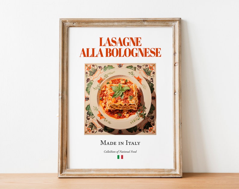 Lasagne alla Bolognese on Maiolica tile plate, Traditional Italian Food Wall Art Print Poster, Kitchen and Café Decor, Foodie Gift image 8