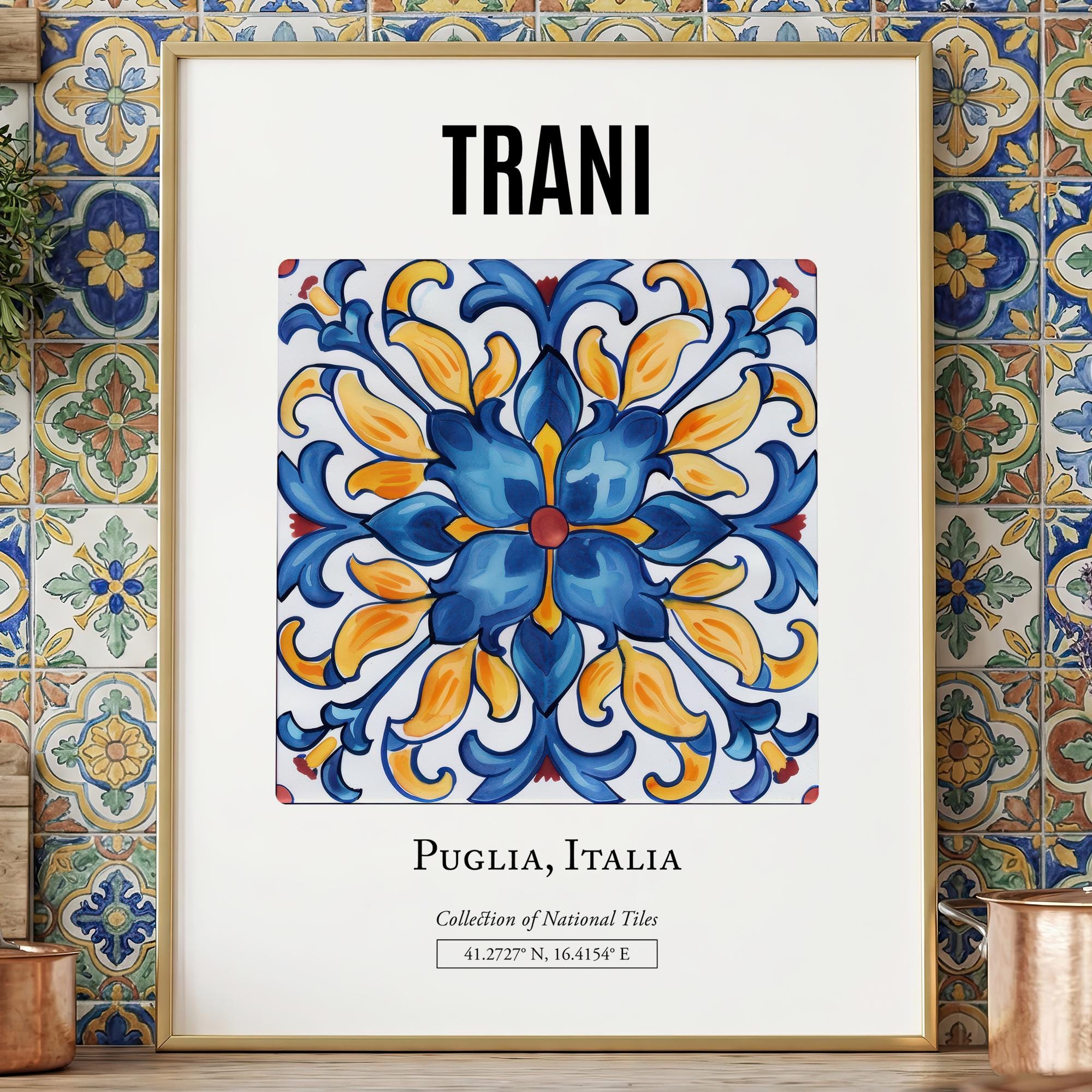トラーニ イタリア タイルアートプリント、伝統的なマヨリカ模様