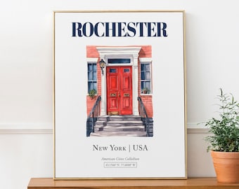 Rochester New York Watercolor Door Print, Minimalist Wall Art