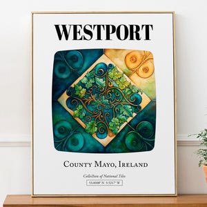 Westport, County Mayo, Ireland, Traditional Tile Pattern Aesthetic Wall Art Decor Print Poster